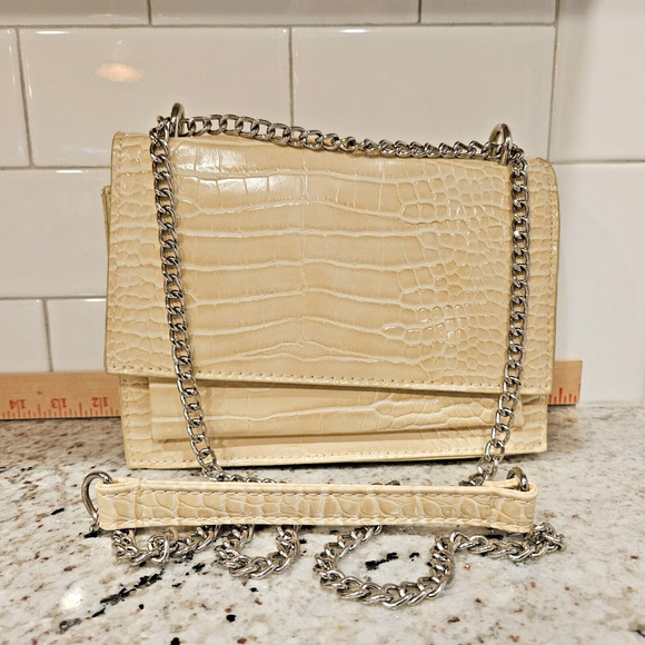 Akira Beige Faux Crocodile Leather Bag with Chain Strap - Sexy, Contemporary - Picture 1 of 8